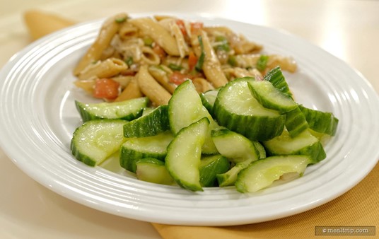 Front and center, it's the Cucumber and Red Onion Salad (the red onions must be hiding), from the Crystal Palace.