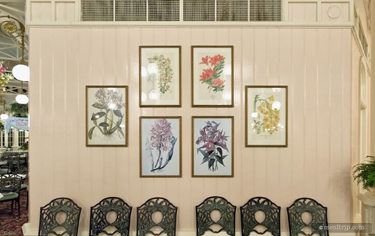 On another wall near the front entrance, there's some artwork regarding the flowers that can be found in the center, east, and west atriums, and hanging throughout the Crystal Palace. (The focus though, has moved away from flowers and in the interior garden in recent years.)