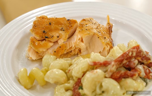 Here's a closer look at the Honey Soy-glazed Salmon. The whole fish is (more or less) on the buffet line, and a large serving spoon is available so you can select as much as you want!