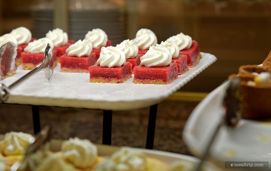 The prepared desserts can be a little tricky to grab sometimes. You've got to really have some "tong" skills. Pictured here are some No Sugar Added Raspberry Tart Squares.