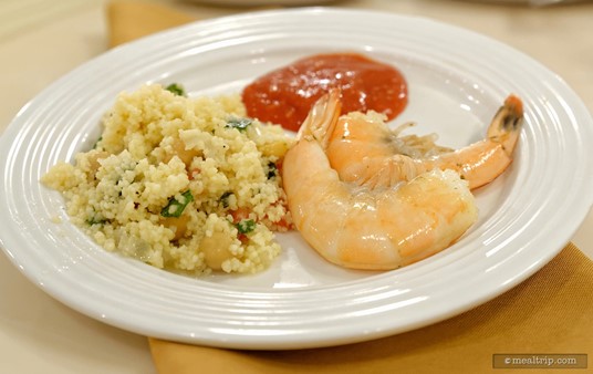 Peel and Eat Shrimp with Cocktail Sauce is a guest favorite at the Crystal Palace. It's paired here with some Moroccan Couscous Salad.
