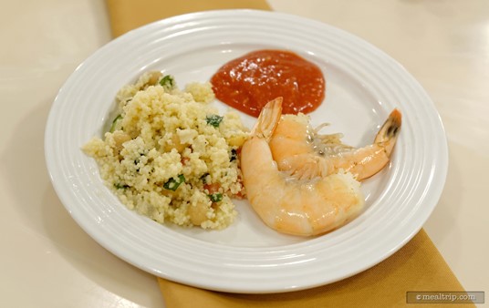 From left to right, Moroccan Couscous Salad and a couple of Peel and Eat Shrimp.