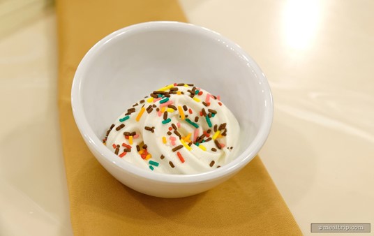 There's also a self-serve, soft-serve, ice cream machine at the Crystal Palace... and a toppings bar naturally!