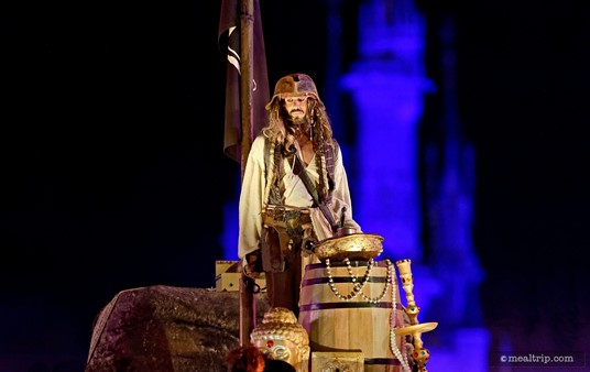 It's lonely at the top, even for Jack Sparrow. No worries though, he's got the best view of the Boo To You Parade at MNSSHP.