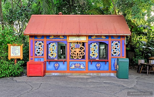 The cute Beastly Kiosk at Animal Kingdom is located directly across from the Adventurers Outpost on the walkway between the Tree of Life area and the Asia section of the park (just before the bridge that leads to Drinkwallah).