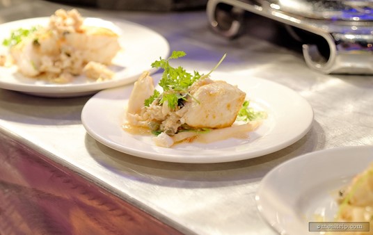 An Alaskan Halibut with Belgian Endives, Black Trumpets and Crab
 Brown Butter from Epcot's Party for the Senses.