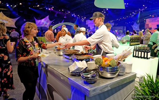 The Party for the Senses events are "all inclusive" which means once you are in, you just walk up to any culinary or beverage station, and they hand you whatever they're offering. There's no additional charge for anything. You can visit each station as many times as you would like.