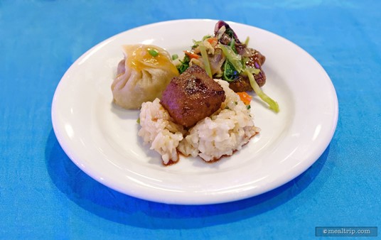 Chef Julie Hrywnak, Les Jones, and Karen Karwowski from Disney's Pop Century Resort created this amazing Asian and Mediterranean inspired Beefless Tips Three Ways. Gardein Beefless products were used in this dish.