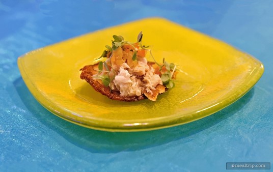 Chef Jerome Brown from "Rome’s" in Jersey City, New Jersey presented Smoked Salmon Chips with Tomatillo Salsa.
