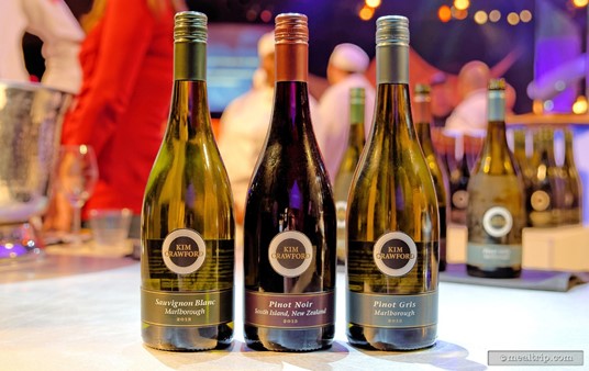 Pictured here are a family of Kim Crawford wines that were available at a Party for the Senses. You can have your glass washed out with bottled water between tastings so you can better get a feel for what each wine offers.