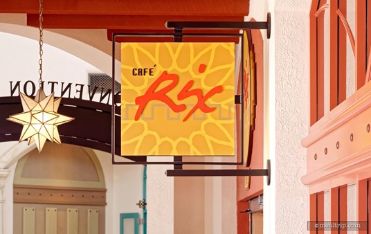 There are two signs that mark the entrance to Cafè Rix at Coronado Springs. One is round and directly over the doorway into the grab-and-go location, and the other is square, and more easily seen from down the northern hallway.