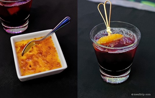 A close up of the Creme Brulee and (for no "culinary" reason) a "Bleeding Heart Sangria".