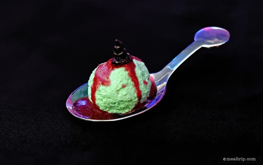 Green and Red Truffles with Apple Stem on Spoons from The Evil Queen dessert station.