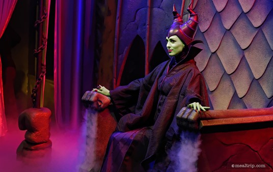 The meet and greet sets are amazing! Here, you can see the smoke actually pouring out of Maleficent's throne!