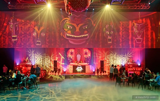 The center of Club Villain features a large performance space that also doubles as a dance floor while the DJ is playing tunes.
