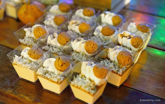 A close-up of the White Chocolate Pumpkin Mousse station.