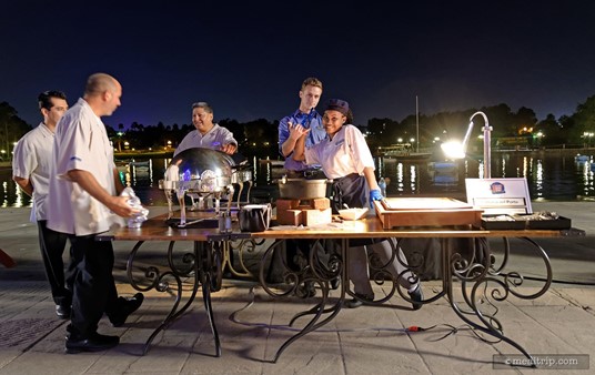 If you are new to the Harbor Night event series, you can just walk up to a food station like the one pictured here, and cast members will make a small plate sample of their dish. You can eat as many, or as few, as you choose over the course of the evening.