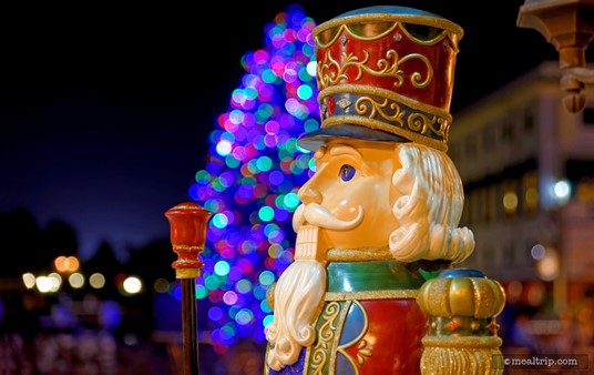 Another of the decor items at the 2015 Holiday Harbor Nights event was this full sized nutcracker, perfect for taking holiday photos with!