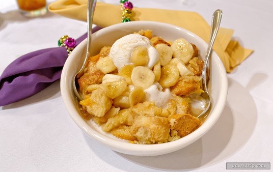 There's no better way to close out a great meal than with a giant bowl of Deep South Bread Pudding with Banana-Caramel Sauce with Vanilla Bean Ice Cream.