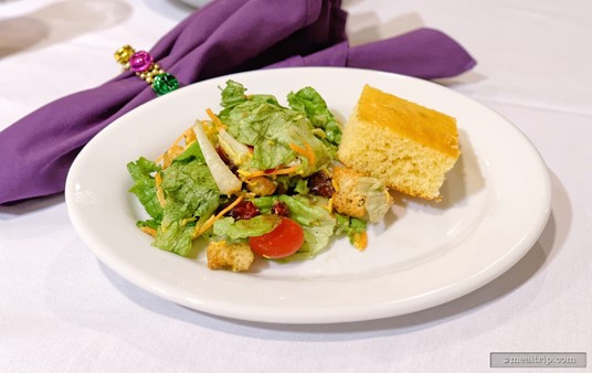 The House-made salad and cornbread together at last.