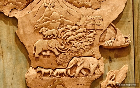 Here's a closer look at a wood-carved map of the world that is located behind the Tiffins check-in desk. It really is a remarkable piece... one of the more detailed "original" artworks at Tiffins.