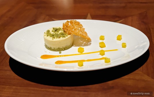 The very light Lime Cheesecake with Almond-Sesame Tuile and Green Tea Sponge from Tiffins.
