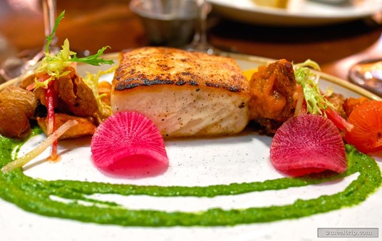 The fillet itself was a little dry but the sauce added a nice flavor punch. The "sustainable fish" changes occasionally as well — depending on what "medallion sized" fish is available.