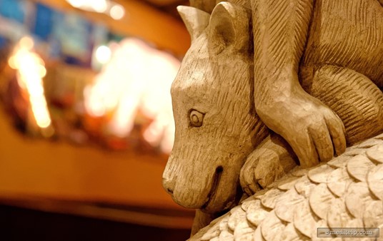 There are many animals on the five unique pillars located in the center of the Grand Gallery dining area at Tiffins.