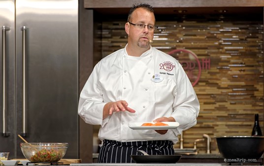 Executive Chef Gregg Hannon prepared a Verlasso® Salmon with Quinoa Salad and Arugula Chimichurri at a 2015 Culinary Demo.