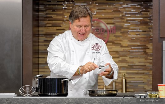 Chef Norman Van Aken prepares his amazing "Little Jon's Pork Empanadas" at a 2015 Culinary Demo.