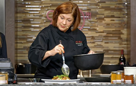 Pamela Smith RDN, Festival Host, Culinary Nutritionist and Author gets to cook at a few of the culinary demos each year, and food is always amazing!