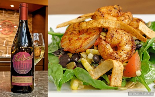 Pam Smith's Southwest Pan Seared Shrimp with Black Bean and Corn Salsa and Avocado Pico de Gallo was served with the new Festival Chardonnay.