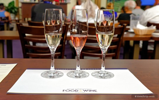 Here's a photo of the three Martini and Rossi samples from a 2015 Beverage Seminar during the Epcot Food and Wine Festival. Martini brought their Prosecco, Rose, and Asti.