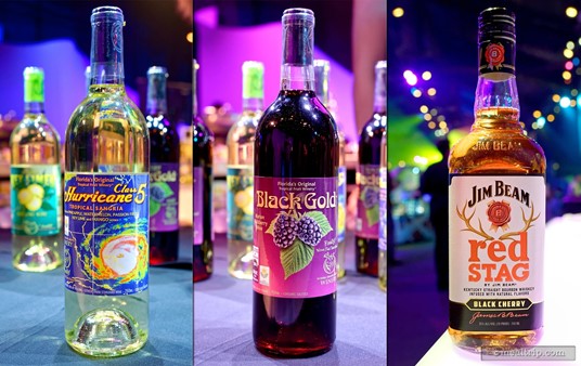 Sampling items that you might not try otherwise is one of the fun things at most of the events held in the World ShowPlace Pavilion. Pictured here are the Class5 Hurricane Sangria and Black Gold (Blackberry Wine) from Florida Orange Groves Winery and Jim Beam's Black Cherry Bourbon.