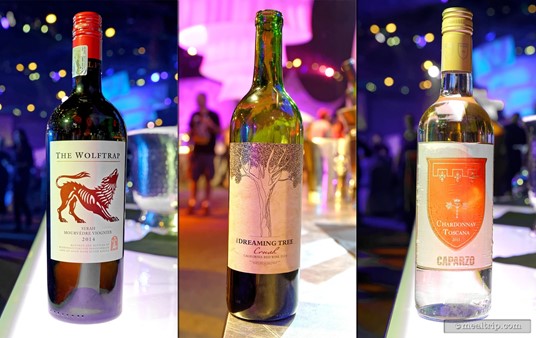 There are at least 24 different "adult" beverages to sample at the Rockin' Burger Block Party, including wines. Pictured here are the Wolftrap Syrah, the Dreaming Tree's "Crush", and Caparzo's Chardonnay Toscana.