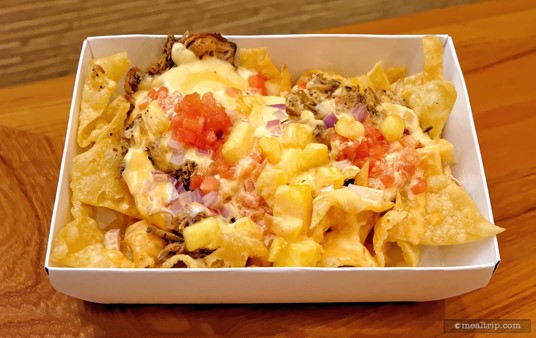 Once you fold-over the edges of the box, the Pulled Pork Nachos become a bit easier to eat.