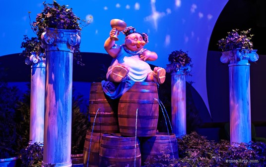How often do you get to see a life-sized version of Bacchus from Fantasia? This vignette even has a water feature. That barrel of wine he's sitting on has sprung a leak (or two).
