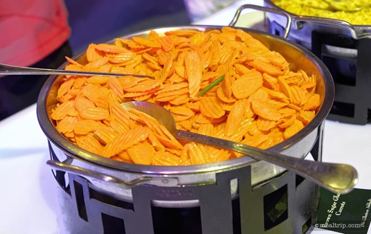 Buttered Carrots on the warm-items buffet table.