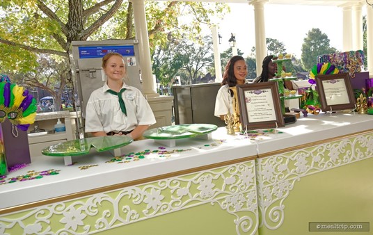 One of the two large dessert stations at Tiana's Riverboat Party. Here is where you can pick up ice cream and a trio of pastries.