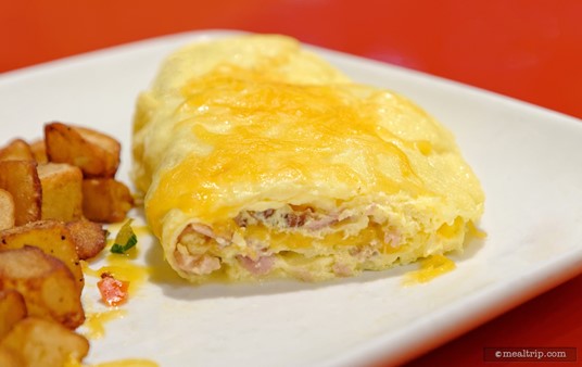 Once you cut into the Ham and Cheddar Omelette, you can see where they put the ham! There is about equal amounts of cheese on top as there is on the inside.