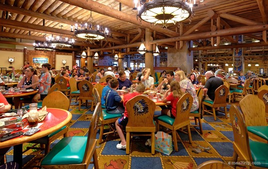 A full house makes the dining area at Whispering Canyon Cafe look crowded. While it does get noisy – most of the tables have a decent amount of space around them.