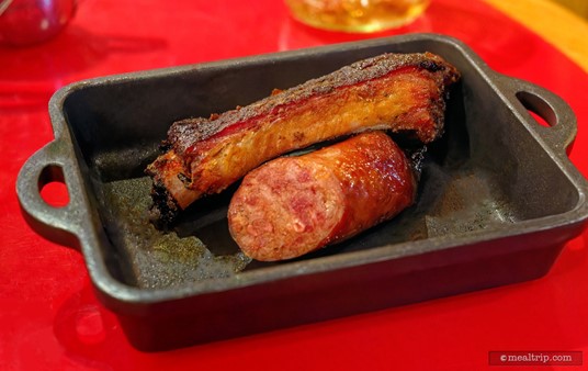 Here's a second helping of a maple-chipotle pork rib (singular), and a western-style breakfast sausage.