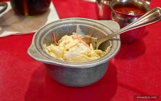 Coleslaw is also listed as one of the "starter" items that's served with all of the Signature Skillets at the Whispering Canyon Cafe.