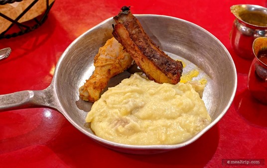Here's a second helping of the citrus-herb chicken (drumsticks are available upon request, usually), a maple-chipotle pork rib, and more of those yummy smashed potatoes.