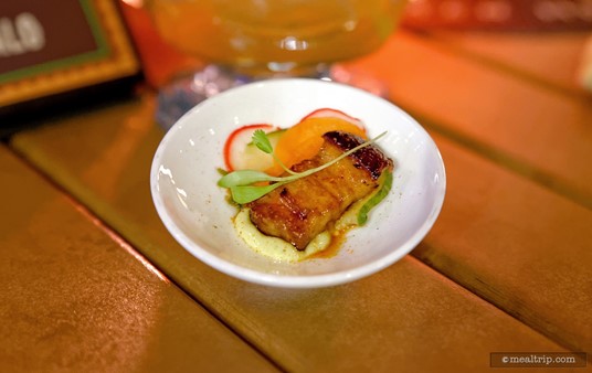 Here's a close-up of the Citrus Chile Dusted Pork Belly with Garlic-Lime Mayo and Pickled Vegetables served at the Trader Sam's portion of the Highway in the Sky Dine Around event.