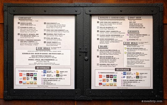 The menu board at Geyser Point (spring 2017).