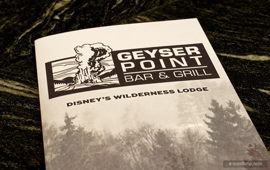 The Geyser Point "Lounge" menu is printed on paper, and on some of the monitors that are above the bar area.