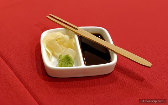 A cute little side-car of Pickled Ginger, Soy and Wasabi was available for your sushi selections.