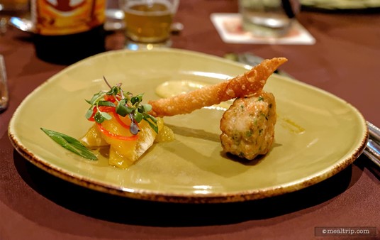 Funky Buddha's Floridian was paired with this "amuse" course, a Cape Canaveral Royal Red Shrimp Cake.