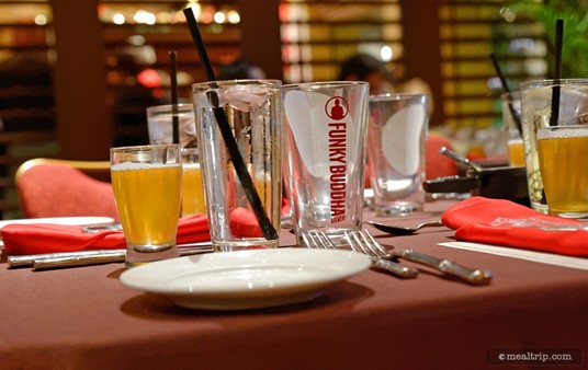 Sometimes an invited brewery will bring some take away items, such as a branded beer glass or bottle openers. At the pictured event Funky Buddha had beer glasses at each table setting.